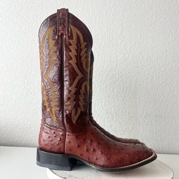 Rod Patrick Mens Cowboy Boots 9EE Brown Full Quill Ostrich Western Square Toe - Picture 2 of 12